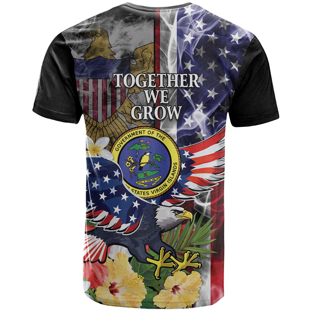 US Virgin Islands USA Half Flag T-Shirt Together We Grow Smoke Effect Graphic Tee