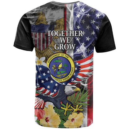 US Virgin Islands USA Half Flag T-Shirt Together We Grow Smoke Effect Graphic Tee