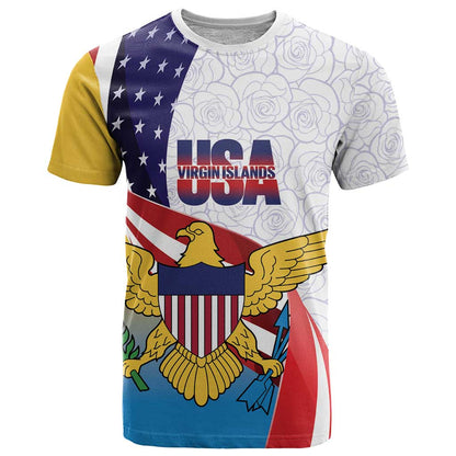 United States Virgin Islands T-Shirt USA Curve Flag With Yellow Eagle Graphic Tee