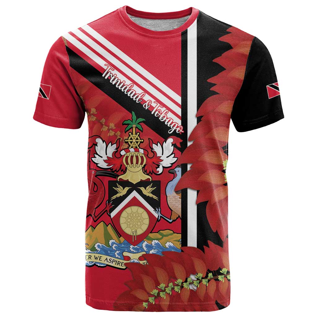 Trinidad and Tobago T-Shirt Coat Of Arms With Chaconia Flower Graphic Tee