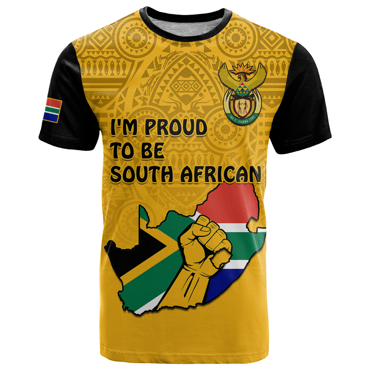 South Africa T-Shirt African Pattern Happy Freedom Day Yellow Version Graphic Tee