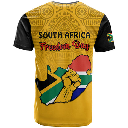 South Africa T-Shirt African Pattern Happy Freedom Day Yellow Version Graphic Tee