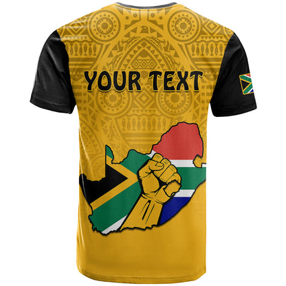 Custom South Africa T-Shirt African Pattern Happy Freedom Day Yellow Version Graphic Tee