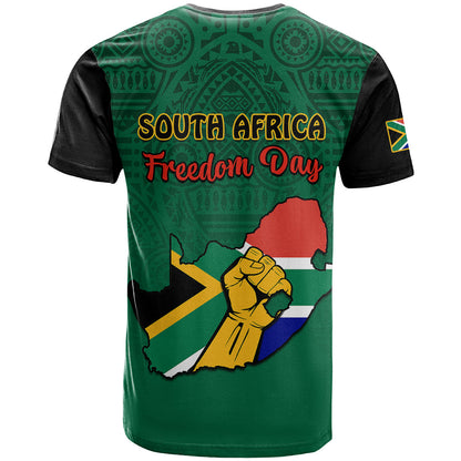 South Africa T-Shirt African Pattern Happy Freedom Day Green Version Graphic Tee
