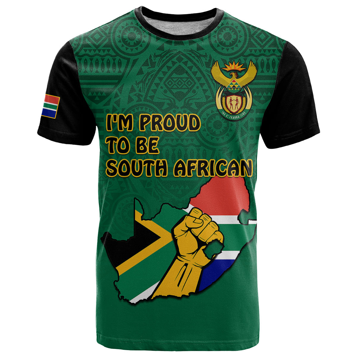 Custom South Africa T-Shirt African Pattern Happy Freedom Day Green Version Graphic Tee