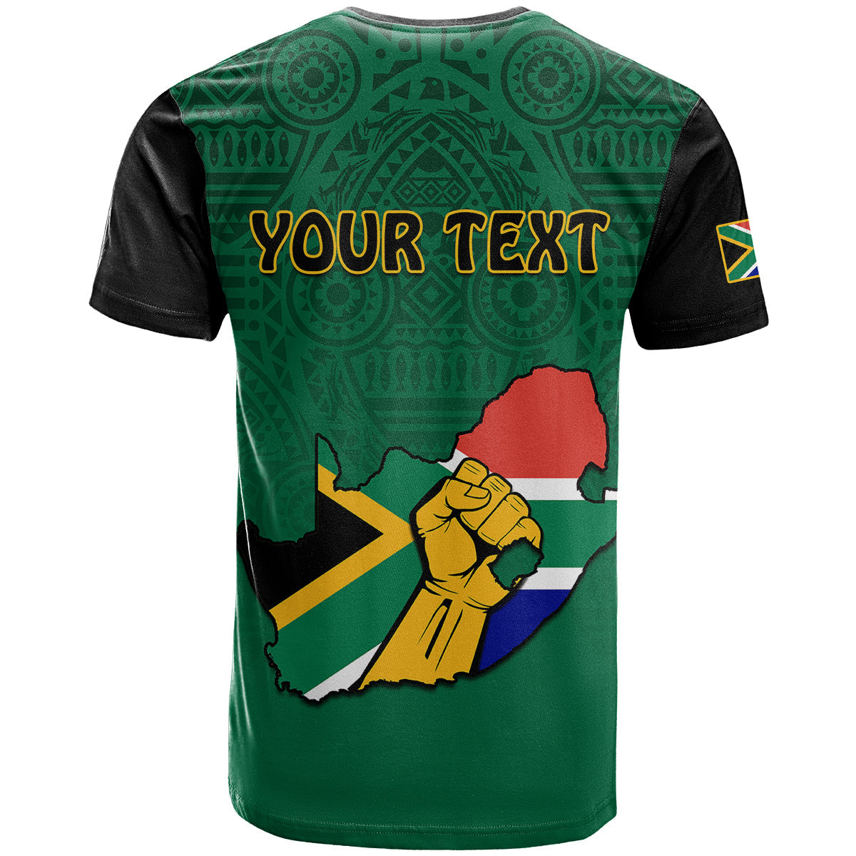 Custom South Africa T-Shirt African Pattern Happy Freedom Day Green Version Graphic Tee