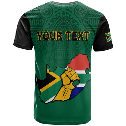 Custom South Africa T-Shirt African Pattern Happy Freedom Day Green Version Graphic Tee