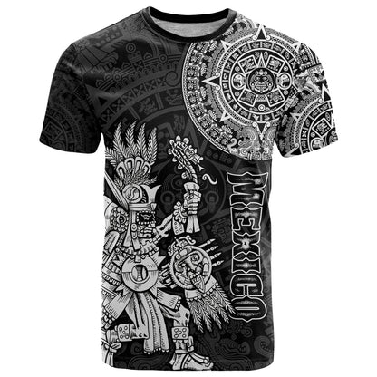 Custom Mexico Aztec T-Shirt El Calendario Maya Mix Huitzilopochtli Black Graphic Tee
