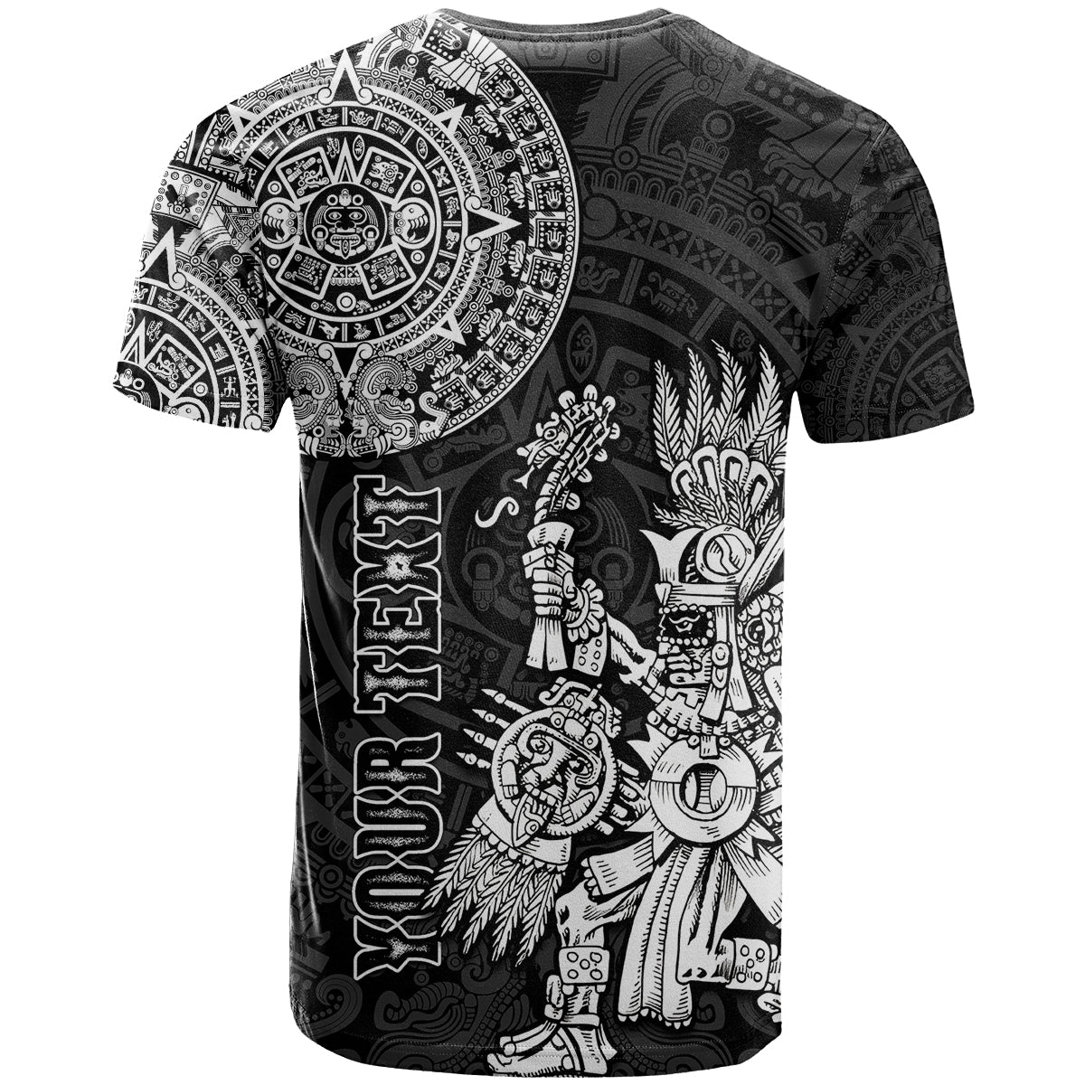 Custom Mexico Aztec T-Shirt El Calendario Maya Mix Huitzilopochtli Black Graphic Tee
