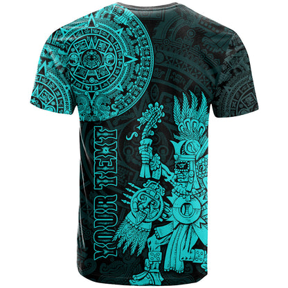 Custom Mexico Aztec T-Shirt El Calendario Maya Mix Huitzilopochtli Turquoise Graphic Tee