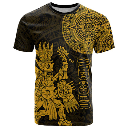 Custom Mexico Aztec T-Shirt El Calendario Maya Mix Huitzilopochtli Gold Graphic Tee