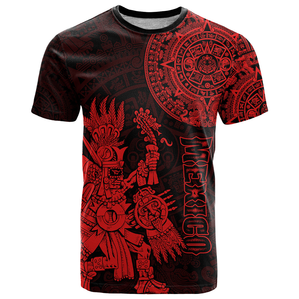 Custom Mexico Aztec T-Shirt El Calendario Maya Mix Huitzilopochtli Red Graphic Tee