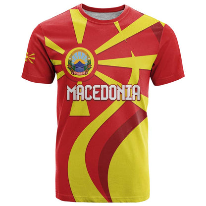 Macedonia National Day T-Shirt Makedonija Flag Curves Style Graphic Tee