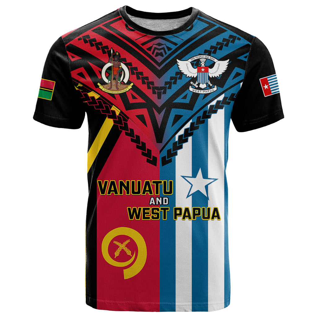 Vanuatu And West Papua T-Shirt Coat Of Arms Mix Flag Style Graphic Tee