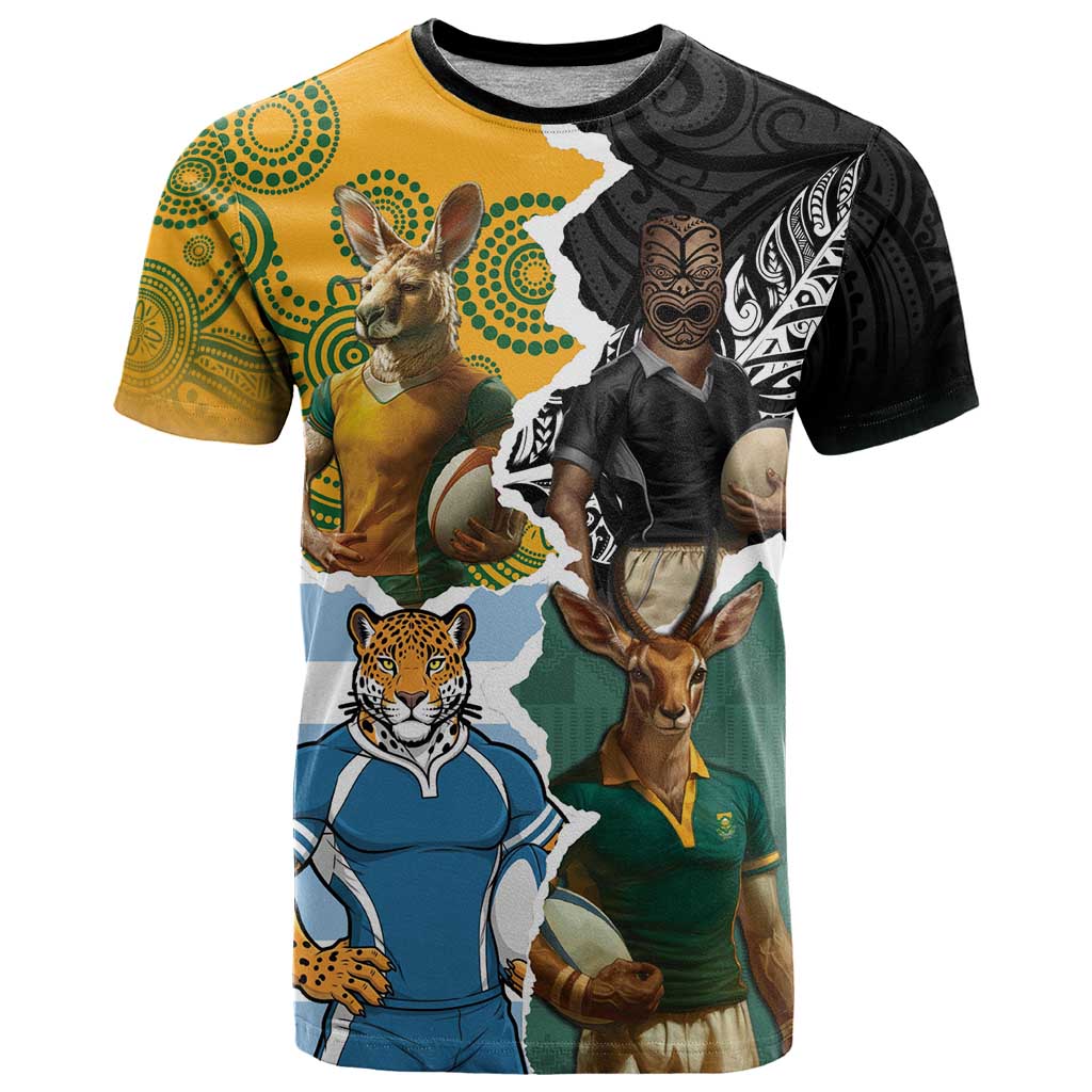 Personalised Rugby 2025 Championship T-Shirt Southern Hemisphere Countries Mascots Graphic Tee