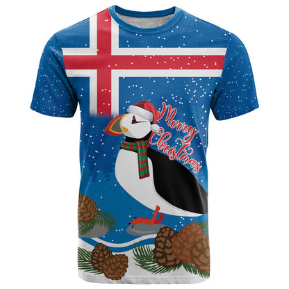 Personalised Iceland Christmas T-Shirt Puffin Santa Winter Flag Style Graphic Tee