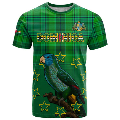 Personalised Dominica Independence Day T-Shirt Dominik Sisserou Parrot With Madras Pattern Graphic Tee