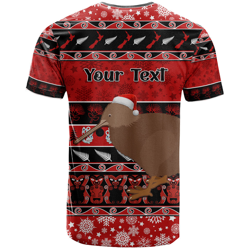Personalised New Zealand Christmas T-Shirt Aotearoa Kiwi Meri Kirihimete Red Version Graphic Tee