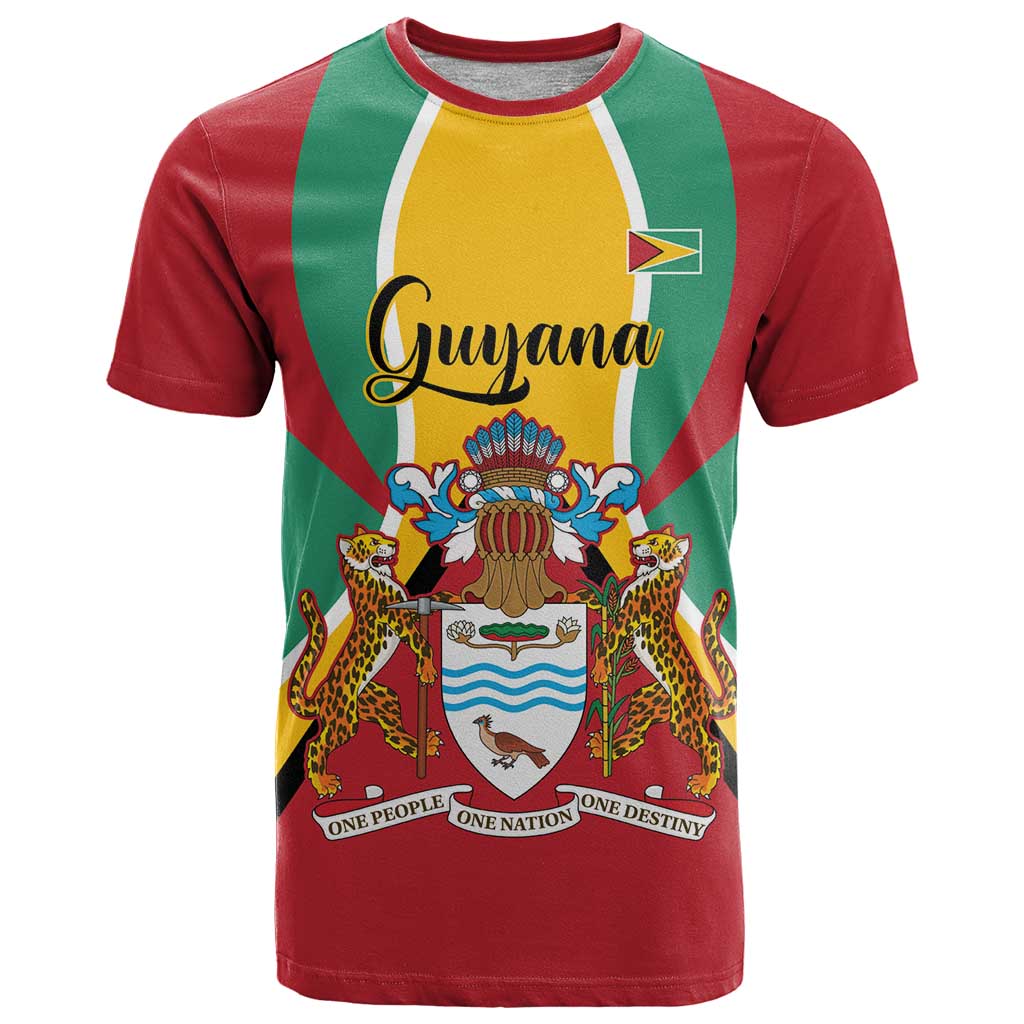 Personalized Guyana Coat Of Arms T-Shirt Flag Color Graphic Tee