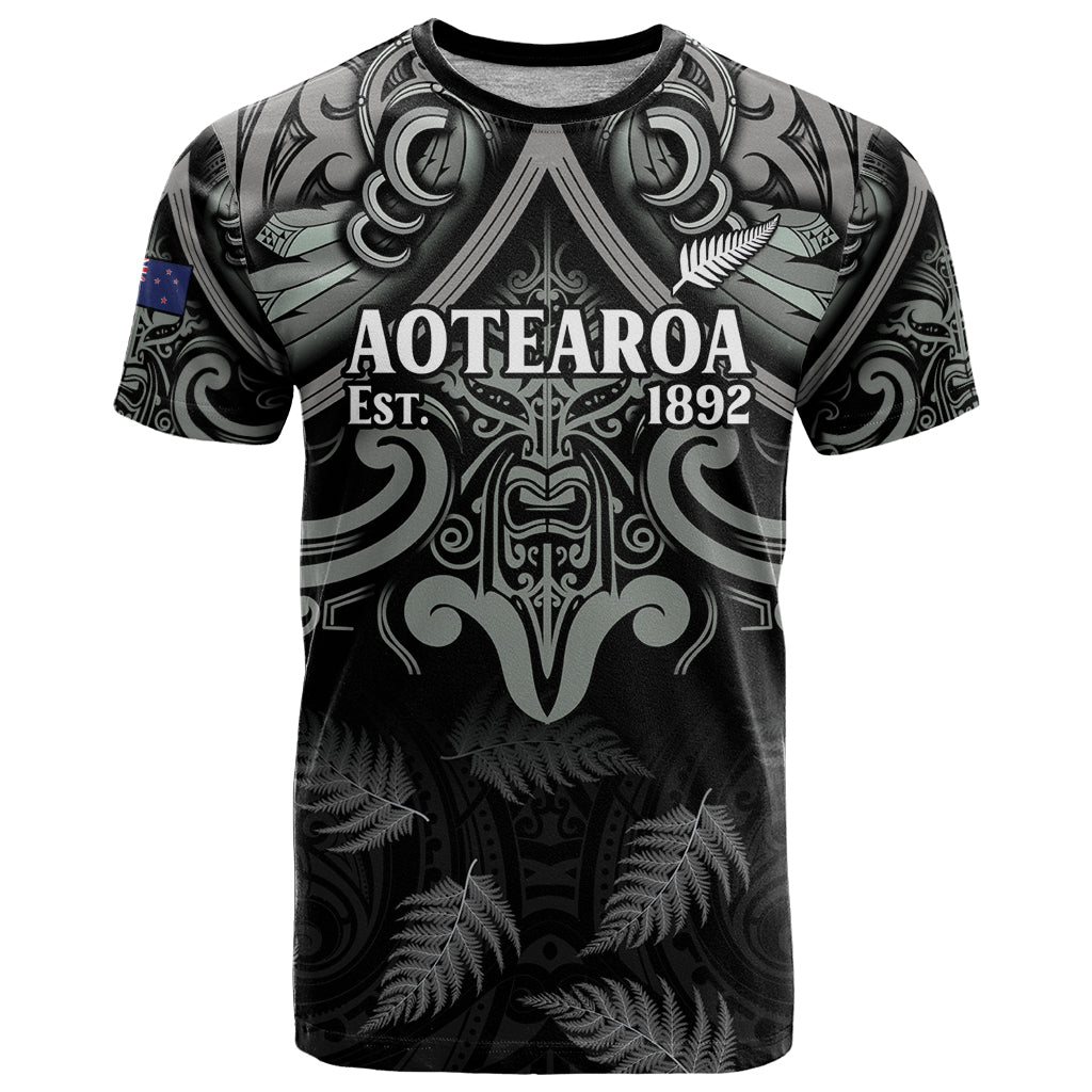 Custom New Zealand Silver Fern Rugby T-Shirt All Black Since 1892 Aotearoa Moko Maori Graphic Tee