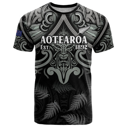 Custom New Zealand Silver Fern Rugby T-Shirt All Black Since 1892 Aotearoa Moko Maori Graphic Tee