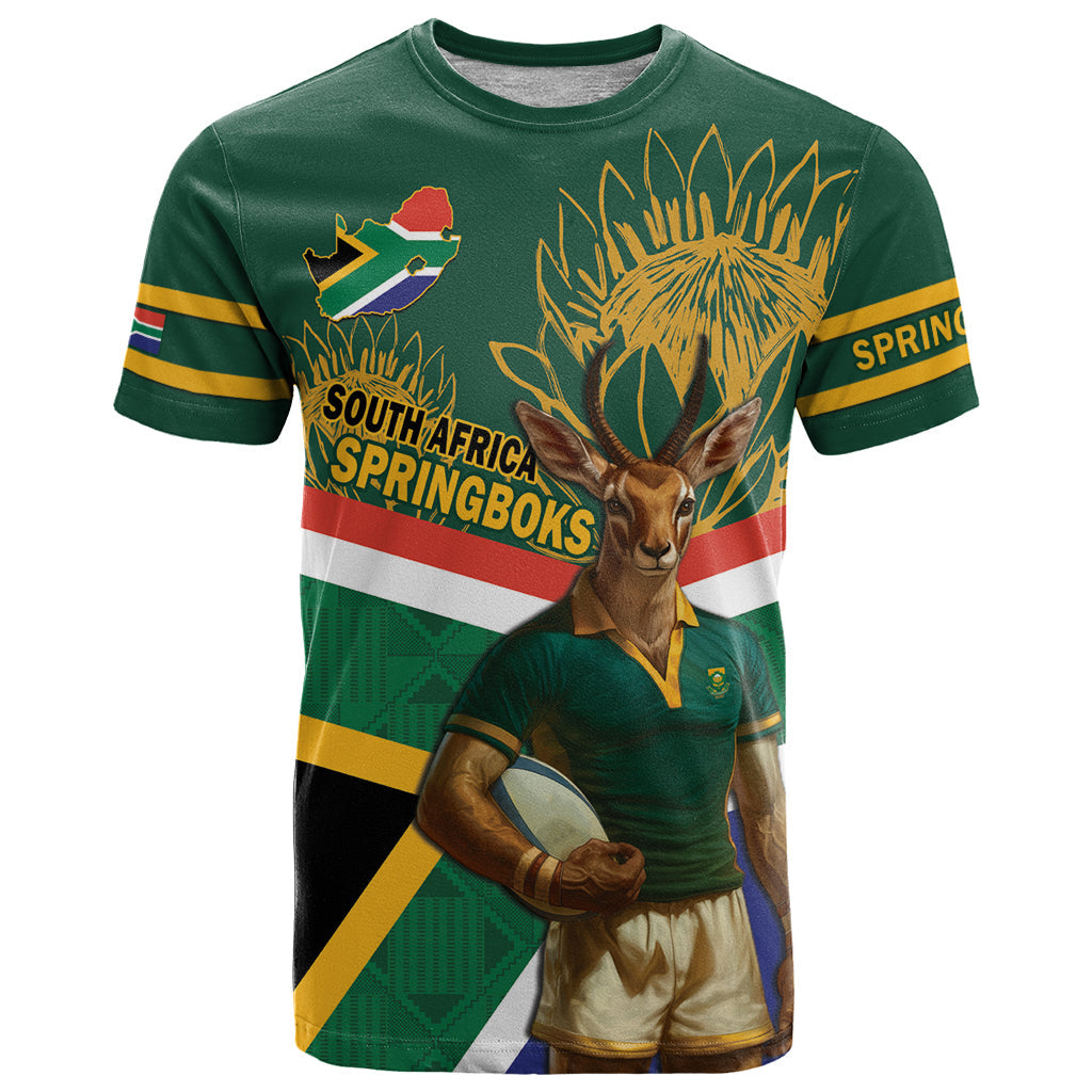 Custom South Africa Rugby T-Shirt 2024 Go Springboks Mascot African Pattern Graphic Tee
