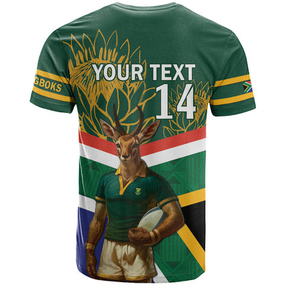 Custom South Africa Rugby T-Shirt 2024 Go Springboks Mascot African Pattern Graphic Tee