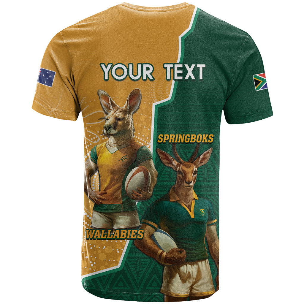 Personalised South Africa And Australia Rugby T-Shirt 2024 Springboks Wallabies Mascots Together Graphic Tee