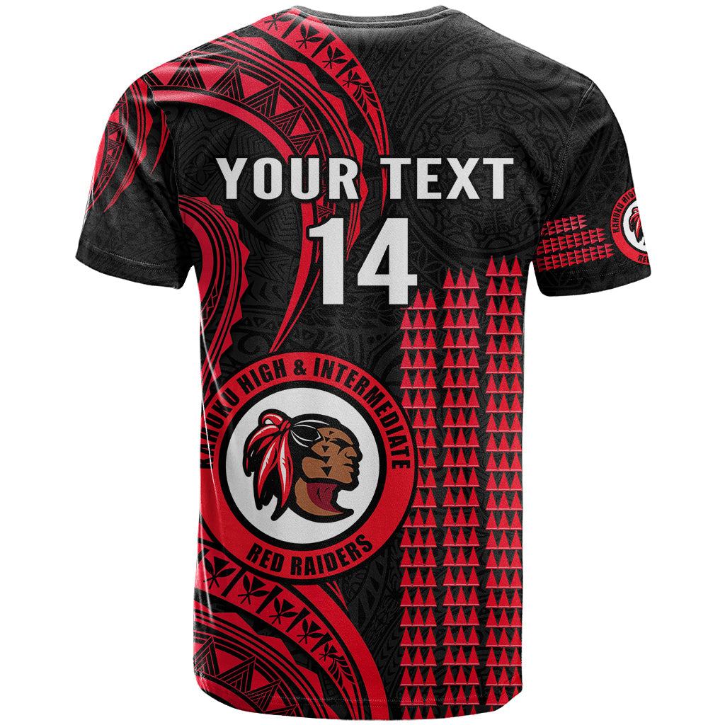 Personalised Hawaii Kahuku High And Intermediate School T-Shirt Red Raiders Kakau Pattern Graphic Tee