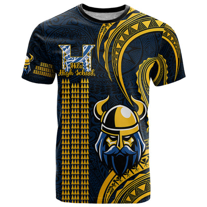 Personalised Hawaii Hilo High School T-Shirt Vikings Polynesian Kakau Pattern Graphic Tee