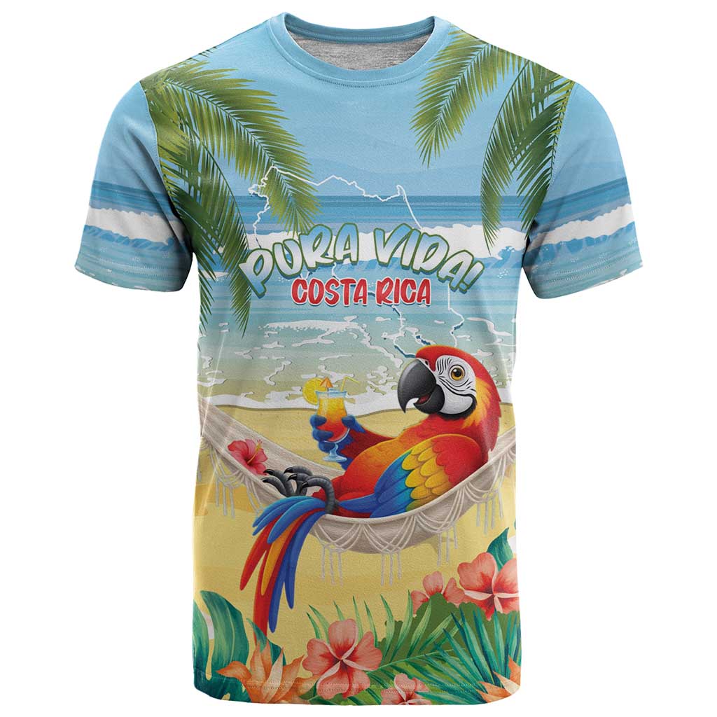 Pura Vida Costa Rica T-Shirt Chilling Scarlet Macaw Tropical Vibes Graphic Tee