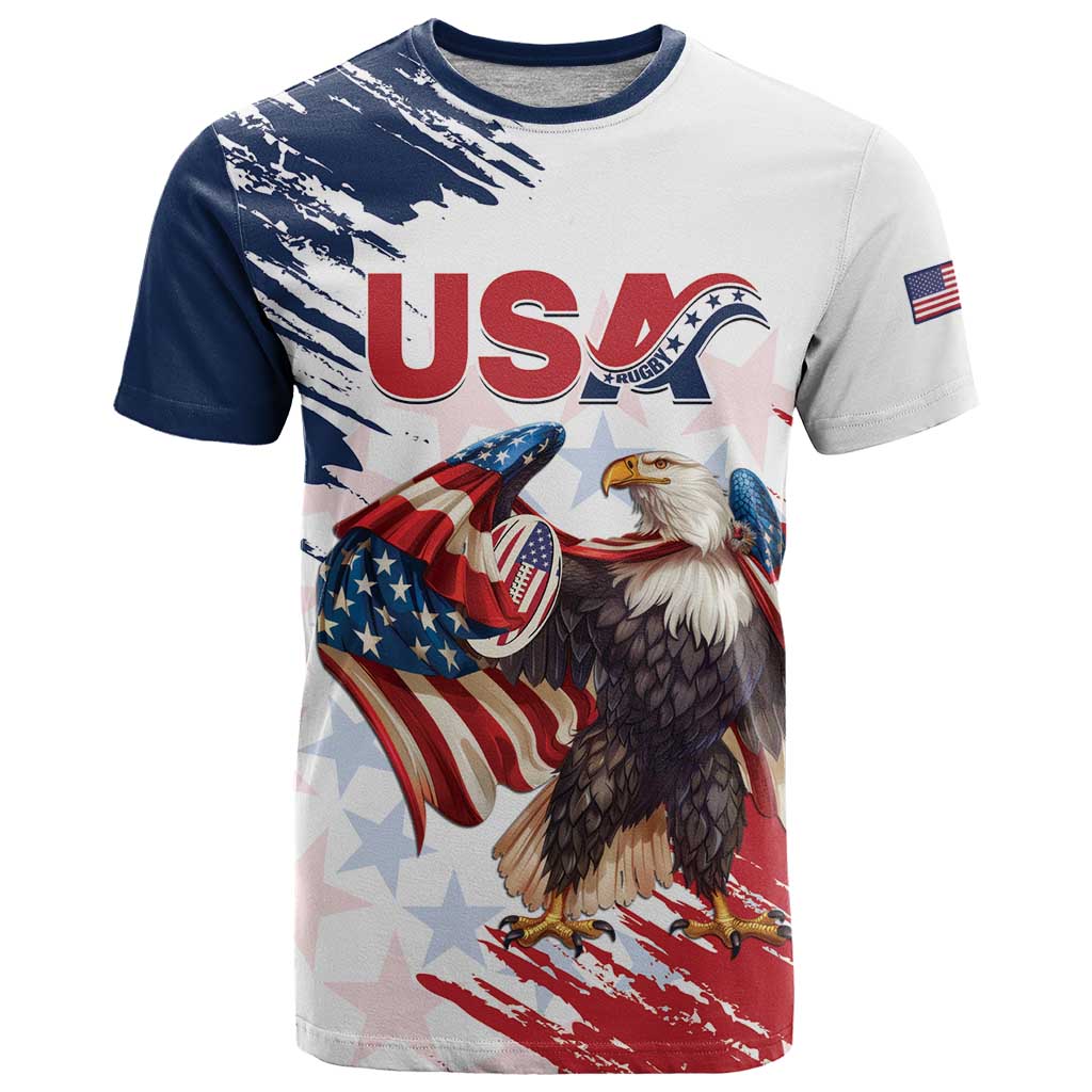 Custom USA Rugby T-Shirt Powerful Eagle Grunge Brush Style - White Graphic Tee