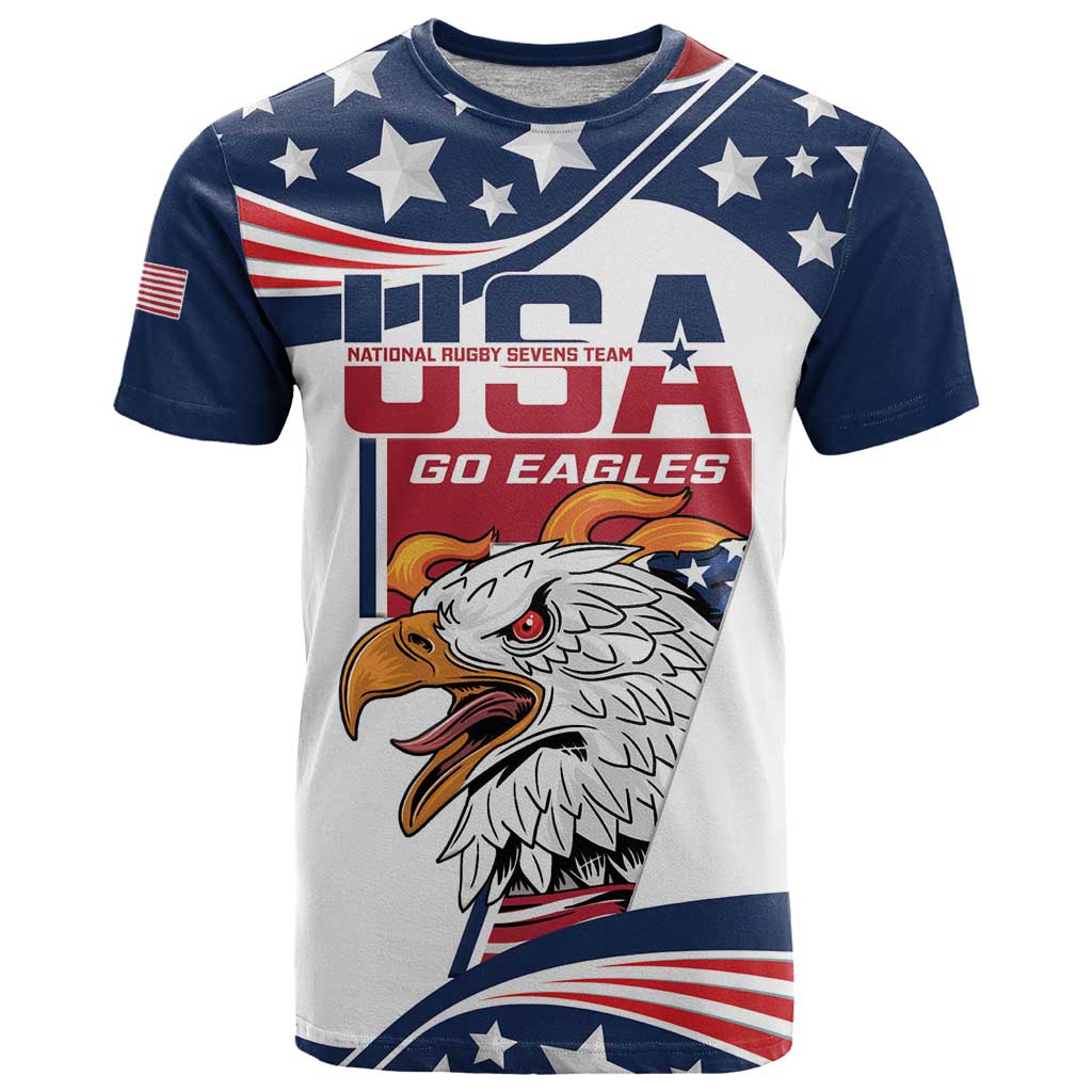 Custom USA Rugby Sevens T-Shirt Go Eagles Flag Style Graphic Tee