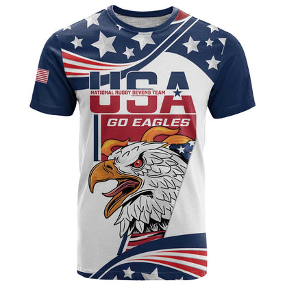 Custom USA Rugby Sevens T-Shirt Go Eagles Flag Style Graphic Tee