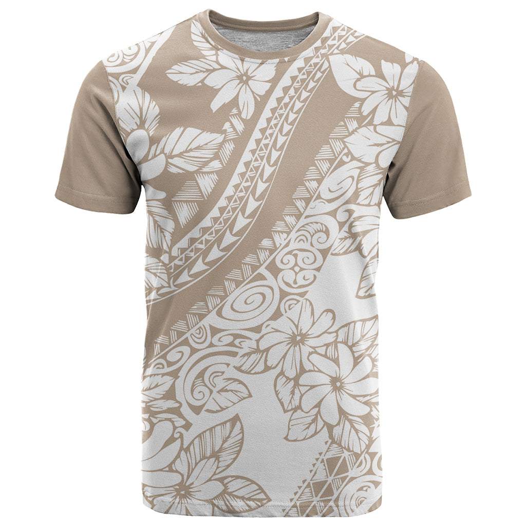 Polynesia T-Shirt Polynesian Tropical Flowers Beige Pastel Vibes Graphic Tee