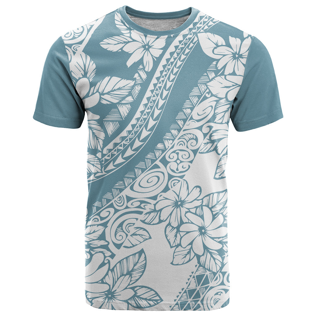 Polynesia T-Shirt Polynesian Tropical Flowers Blue Pastel Vibes Graphic Tee