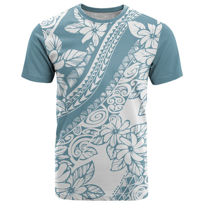 Polynesia T-Shirt Polynesian Tropical Flowers Blue Pastel Vibes Graphic Tee