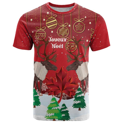 Christmas Canada T-Shirt Joyeux Noel - Caribou With Maple Leaf Graphic Tee