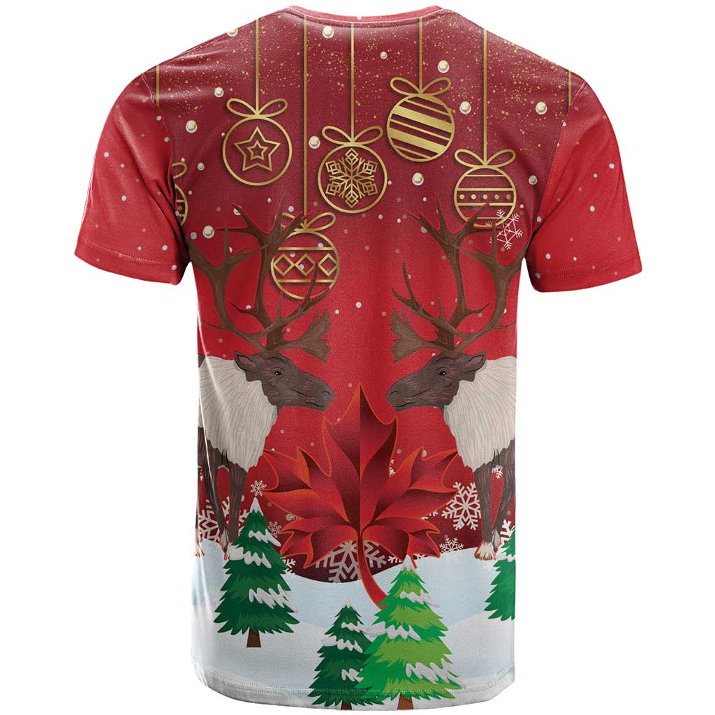 Christmas Canada T-Shirt Joyeux Noel - Caribou With Maple Leaf Graphic Tee