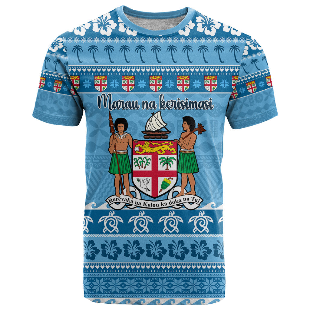 Custom Fiji Christmas T-Shirt Fijian Tapa Marau na Kerisimasi Graphic Tee