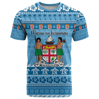 Custom Fiji Christmas T-Shirt Fijian Tapa Marau na Kerisimasi Graphic Tee