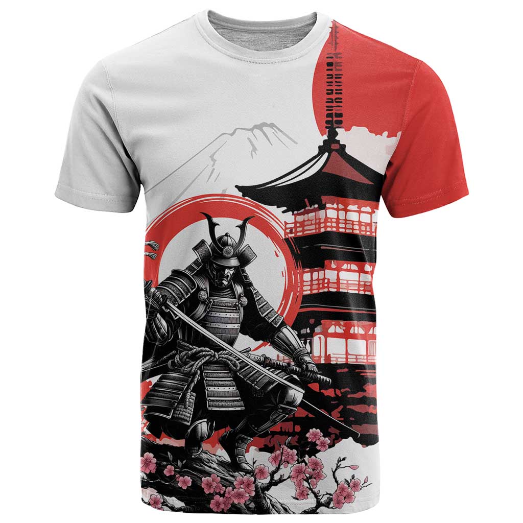 Japanese Samurai Warrior Enso T-Shirt Japan Pagoda Sakura Watercolor Graphic Tee