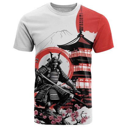 Japanese Samurai Warrior Enso T-Shirt Japan Pagoda Sakura Watercolor Graphic Tee