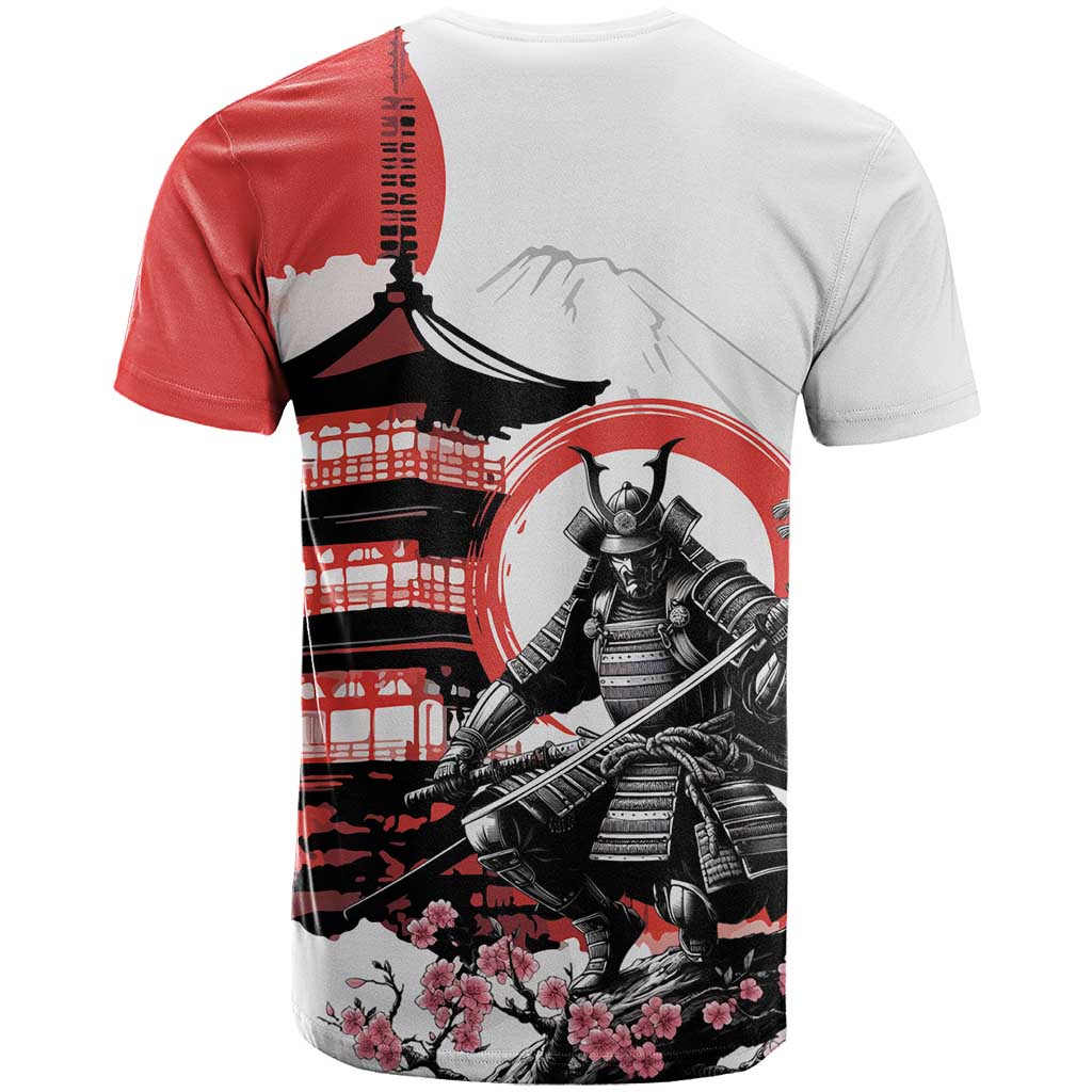 Japanese Samurai Warrior Enso T-Shirt Japan Pagoda Sakura Watercolor Graphic Tee