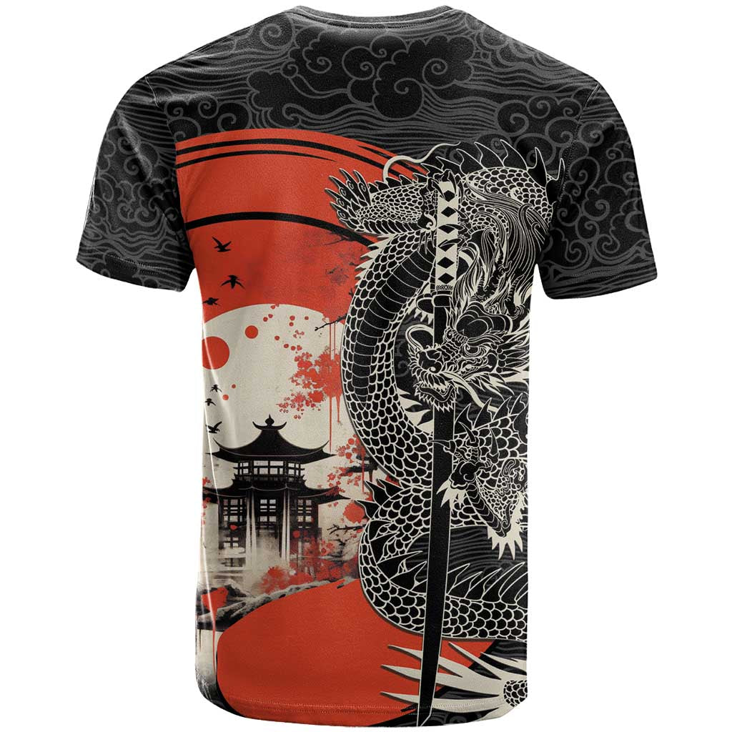 Japanese Dragon Katana Enso T-Shirt Japan Pagoda Seamless Cloud Graphic Tee