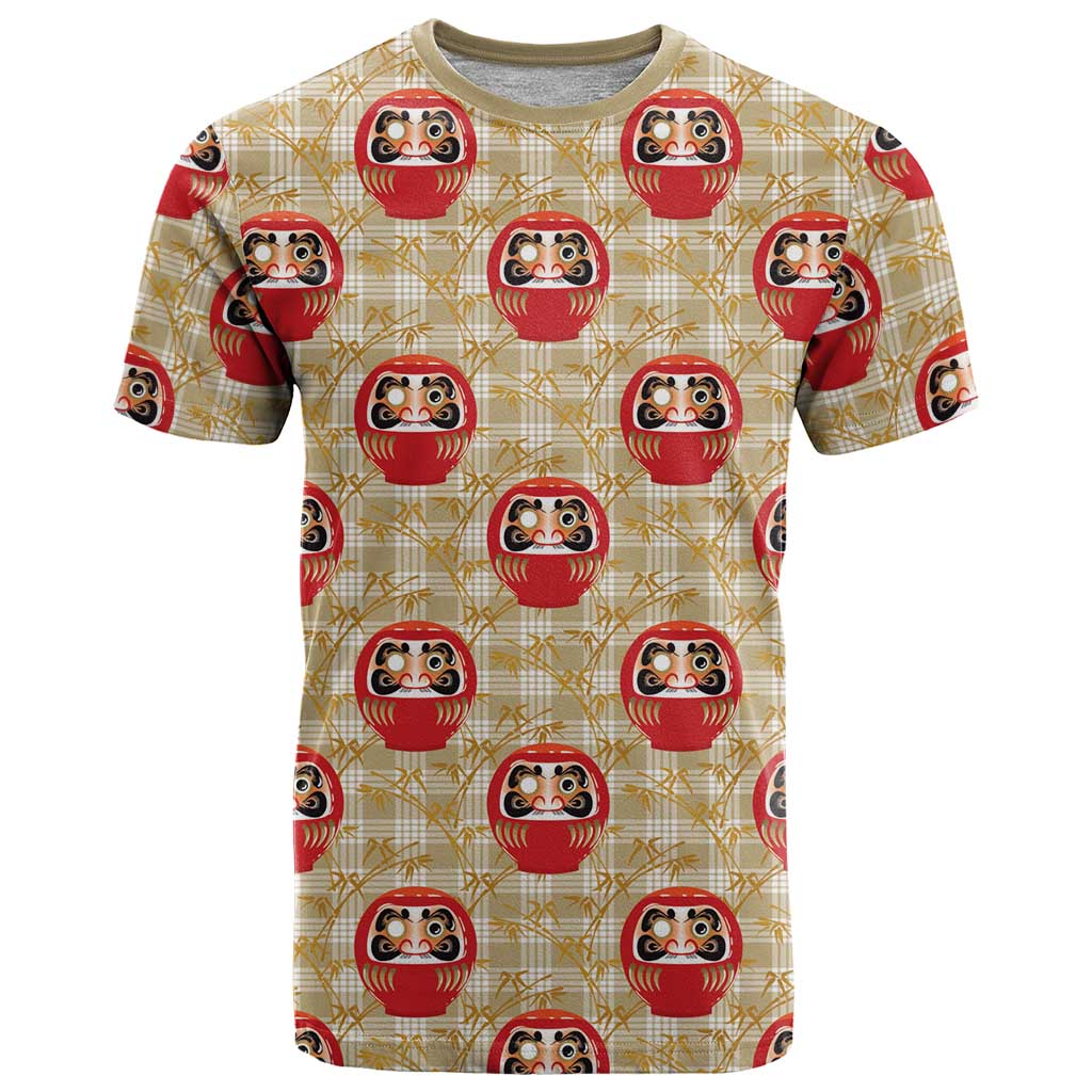 Japanese Daruma Doll T-Shirt Palaka With Seamless Bamboo Pattern Graphic Tee