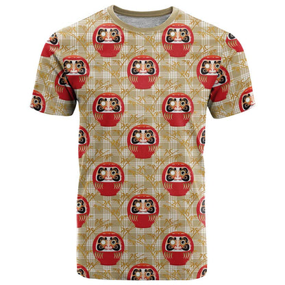 Japanese Daruma Doll T-Shirt Palaka With Seamless Bamboo Pattern Graphic Tee