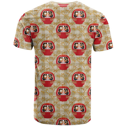 Japanese Daruma Doll T-Shirt Palaka With Seamless Bamboo Pattern Graphic Tee