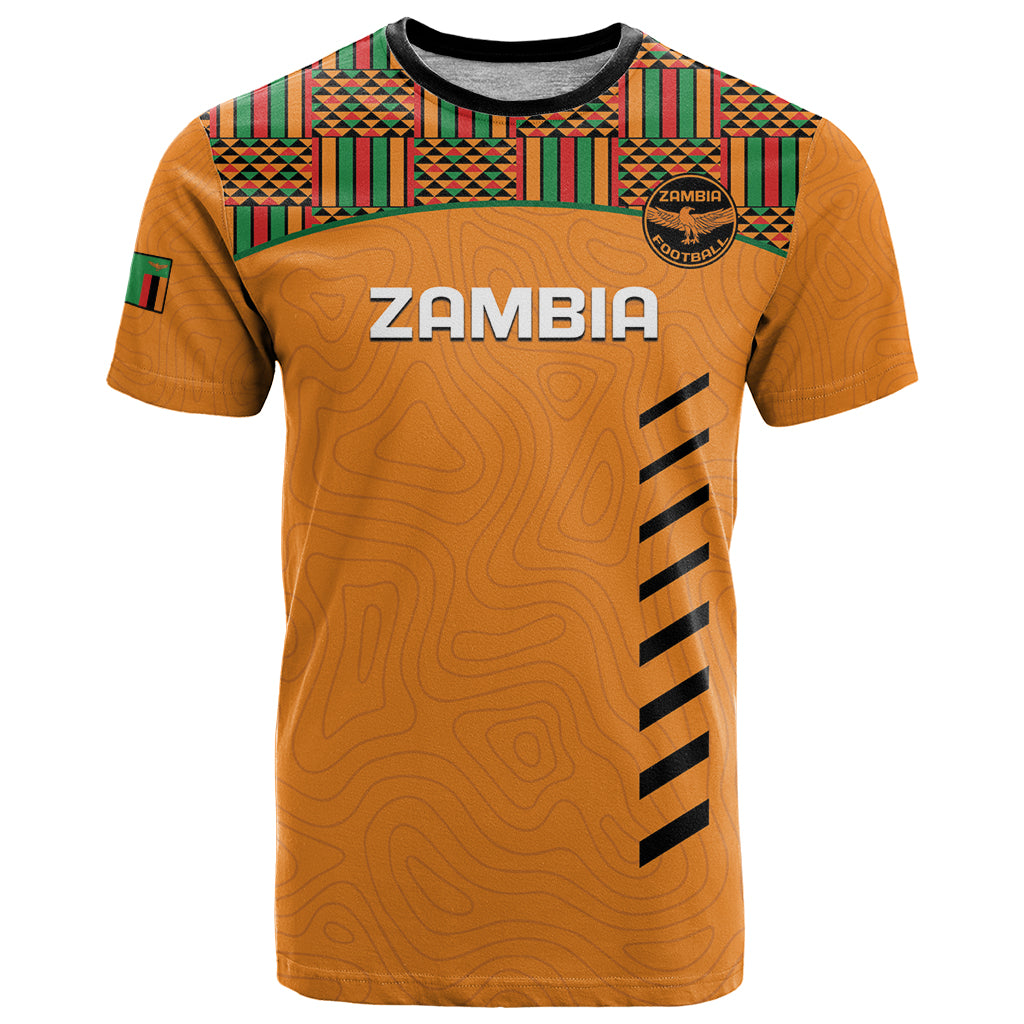 Custom Zambia Football T-Shirt Copper Queens Kente Pattern Graphic Tee