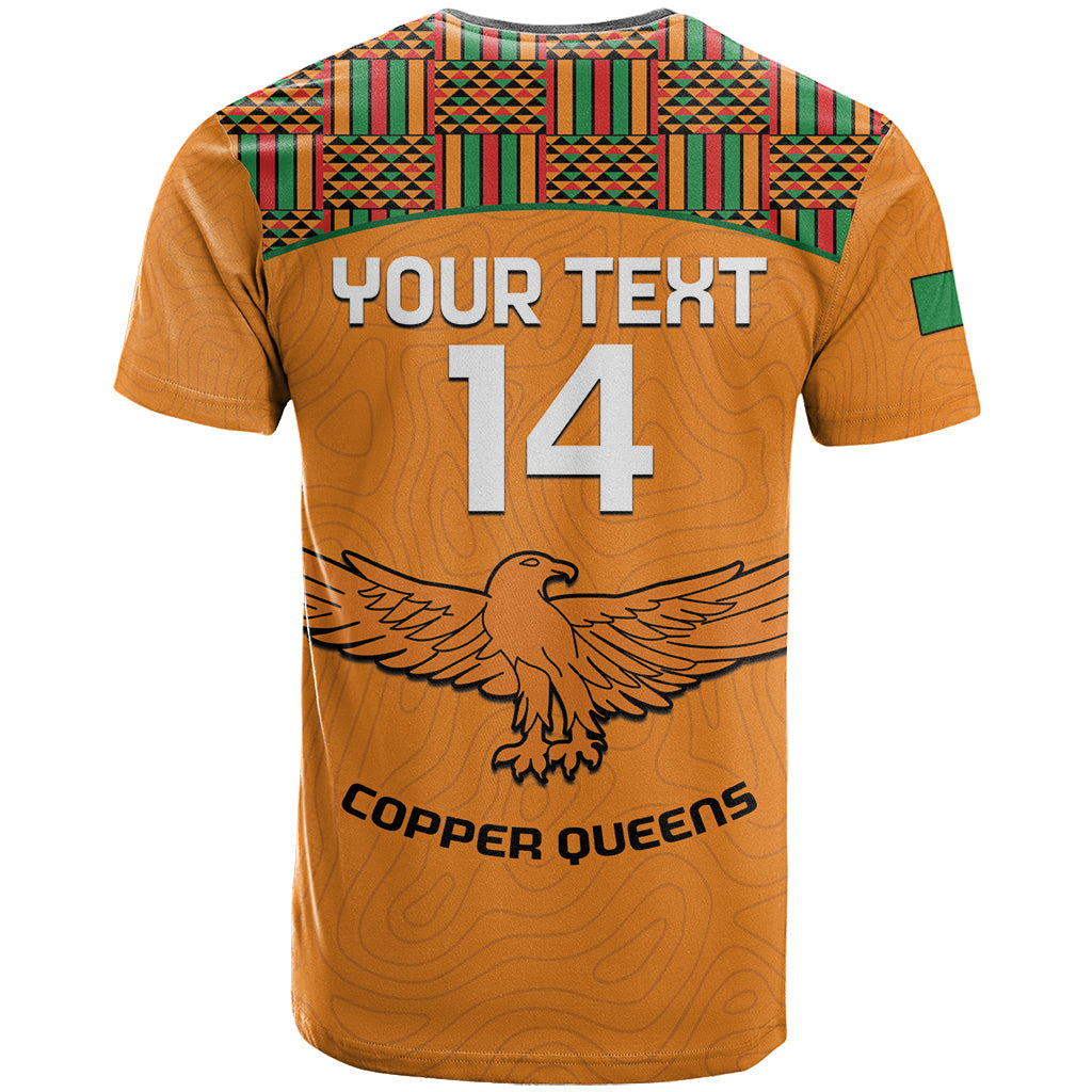 Custom Zambia Football T-Shirt Copper Queens Kente Pattern Graphic Tee